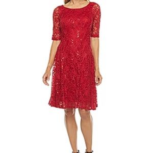 Rabbit Rabbit Rabbit Design 3/4 Sleeve Sequin Lace Fit + Flare Dress